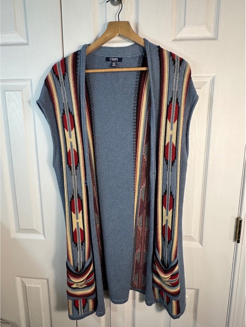 Chaps Denim XL Blue Knit Vest with Southwestern Pattern